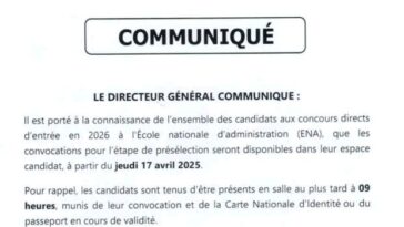 📣 Concours ENA 2026 : Les convocations sont disponibles – Voici ce qu’il faut savoir !